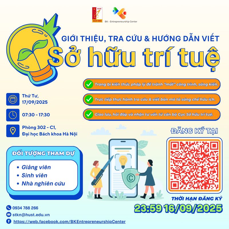 MỞ ĐƠN ĐĂNG KÝ HỘI THẢO GIỚI THIỆU, TRA CỨU VÀ HƯỚNG DẪN VIẾT SỞ HỮU TRÍ TUỆ